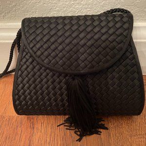 Morgan Taylor Black Woven Handbag with Tassel